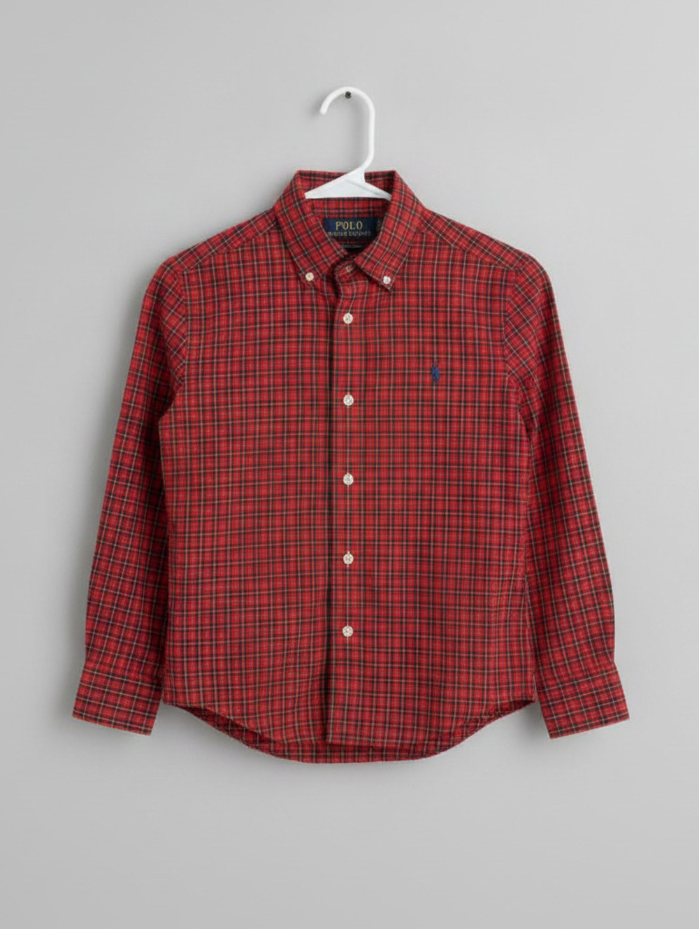 Polo Ralph Lauren Plaid Shirt Long Sleeve Button Up Youth Boys Red S (8) Preppy